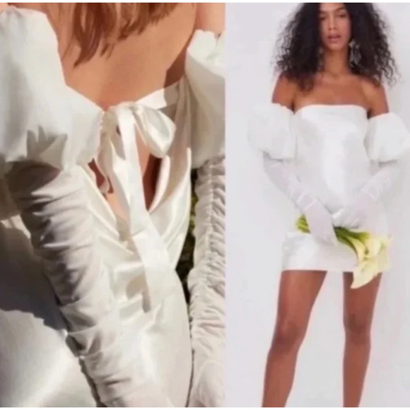 (M) NWT $279 For Love & Lemons Hazel Mini Dress with Gloves White - Picture 4 of 10